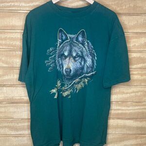 Vintage Human-i-Tee Sparkle Nature Wolf Graphic T Shirt  Size: 2XL